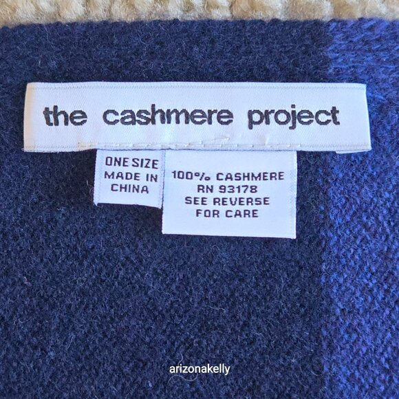 NWOT The Cashmere Project Knit Cashmere Wrap Scarf Blue & White Stripe - Picture 4 of 12